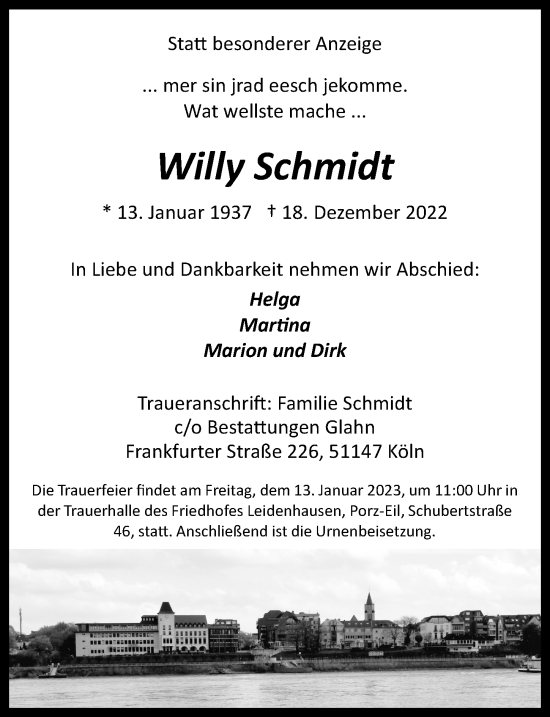 Anzeige von Willy Schmidt von  EXPRESS - Die Woche 