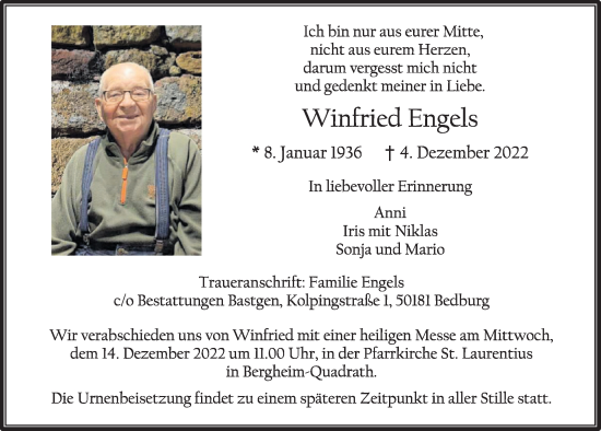 Anzeige von Winfried Engels von  Werbepost 
