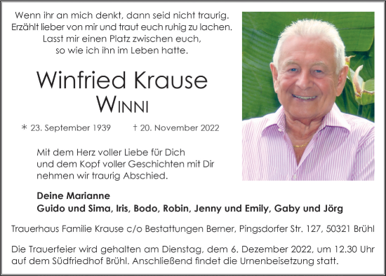Anzeige von Winfried Krause von  Schlossbote/Werbekurier 