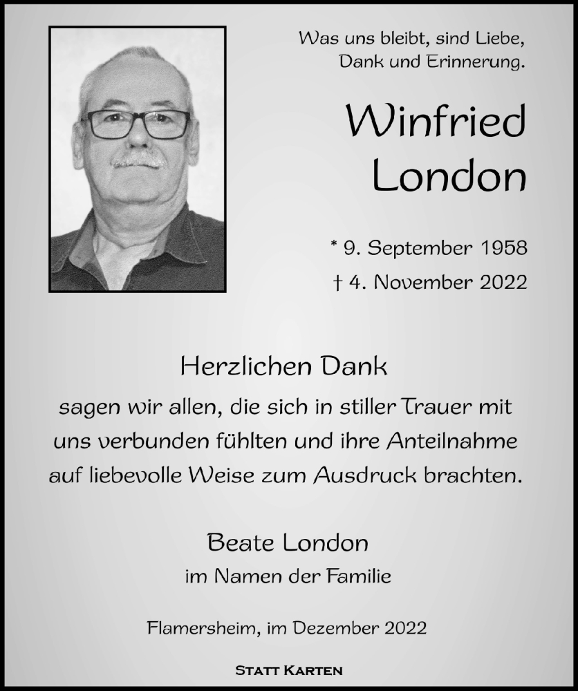  Traueranzeige für Winfried London vom 03.12.2022 aus  Blickpunkt Euskirchen 