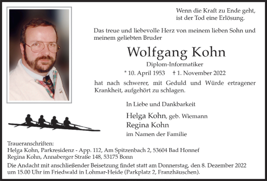 Anzeige von Wolfgang Kohn von  Extra Blatt 