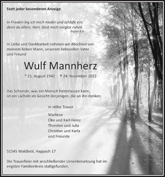 Anzeige von Wulf Mannherz von  Lokalanzeiger 