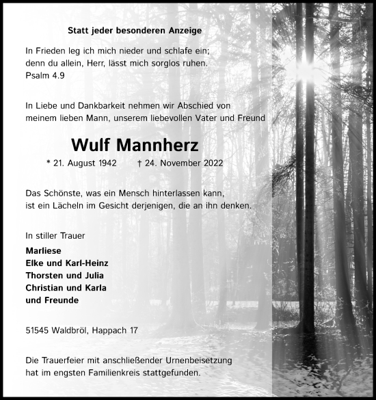 Anzeige von Wulf Mannherz von Kölner Stadt-Anzeiger / Kölnische Rundschau / Express
