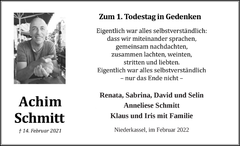  Traueranzeige für Achim Schmitt vom 11.02.2022 aus  Express die Woche 