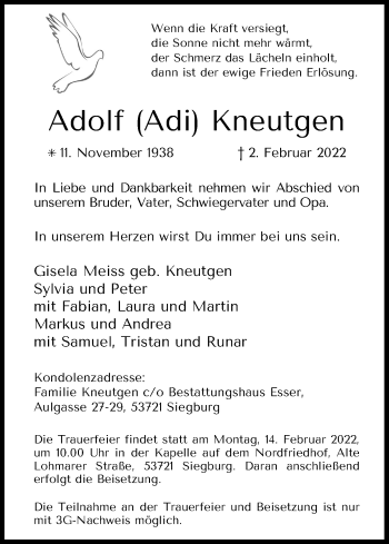 Anzeige von Adolf Kneutgen von Kölner Stadt-Anzeiger / Kölnische Rundschau / Express