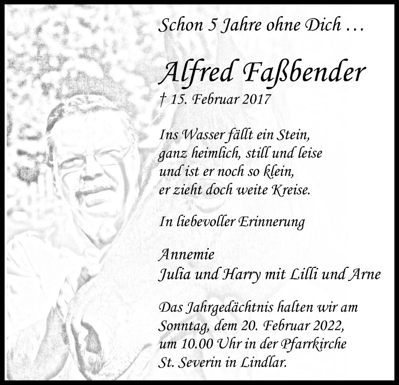  Traueranzeige für Alfred Faßbender vom 19.02.2022 aus Kölner Stadt-Anzeiger / Kölnische Rundschau / Express