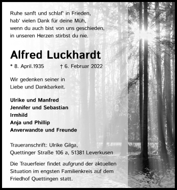Anzeige von Alfred Luckhardt von Kölner Stadt-Anzeiger / Kölnische Rundschau / Express