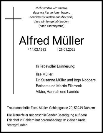 Anzeige von Alfred Müller von Kölner Stadt-Anzeiger / Kölnische Rundschau / Express