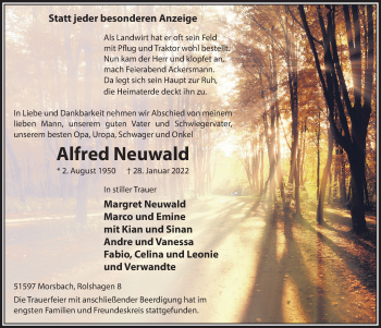 Anzeige von Alfred Neuwald von  Lokalanzeiger 