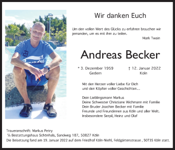 Anzeige von Andreas Becker von Kölner Stadt-Anzeiger / Kölnische Rundschau / Express