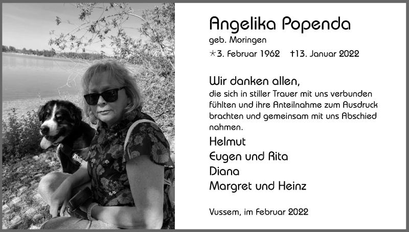  Traueranzeige für Angelika Popenda vom 19.02.2022 aus Kölner Stadt-Anzeiger / Kölnische Rundschau / Express