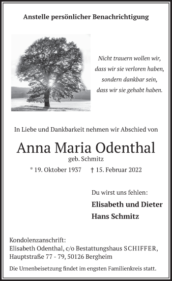 Anzeige von Anna Maria Odenthal von  Werbepost 