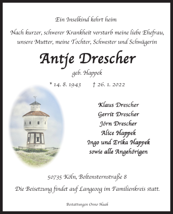 Anzeige von Antje Drescher von Kölner Stadt-Anzeiger / Kölnische Rundschau / Express