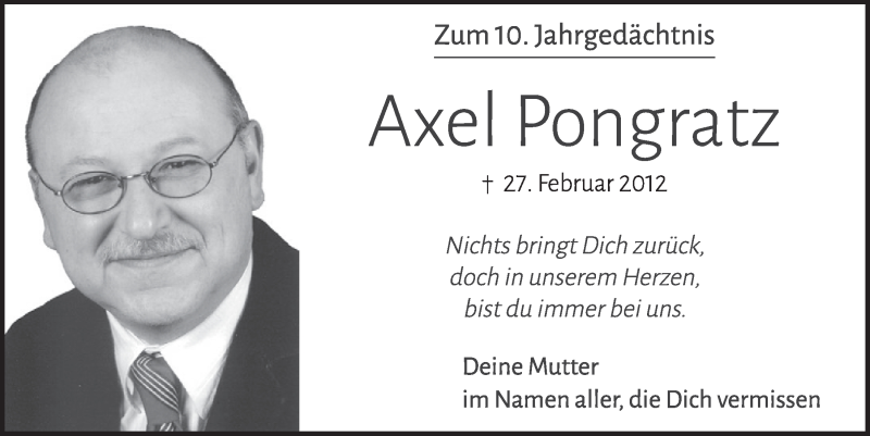  Traueranzeige für Axel Pongratz vom 25.02.2022 aus  Werbepost 