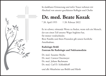Anzeige von Beate Kozak von  Wochenende  Schlossbote/Werbekurier 
