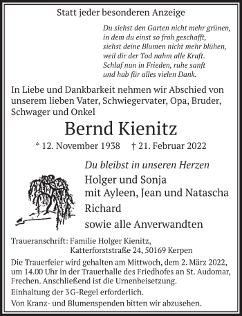 Anzeige von Bernd Kienitz von  Wochenende 