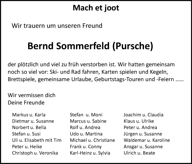  Traueranzeige für Bernd Sommerfeld vom 08.02.2022 aus Kölner Stadt-Anzeiger / Kölnische Rundschau / Express