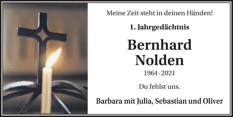  Traueranzeige für Bernhard Nolden vom 18.02.2022 aus  Schaufenster/Blickpunkt 