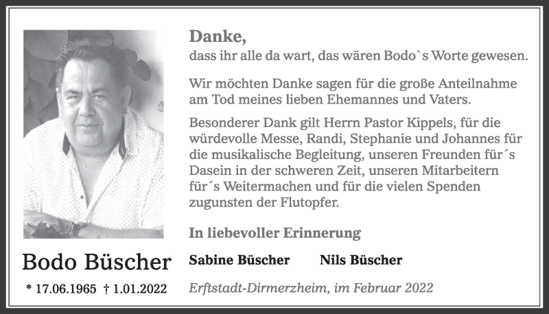  Traueranzeige für Bodo Büscher vom 18.07.2023 aus  Werbepost 