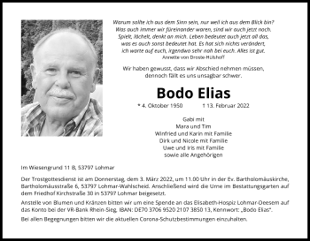 Anzeige von Bodo Elias von Kölner Stadt-Anzeiger / Kölnische Rundschau / Express
