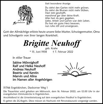Anzeige von Brigitte Neuhoff von  Anzeigen Echo 