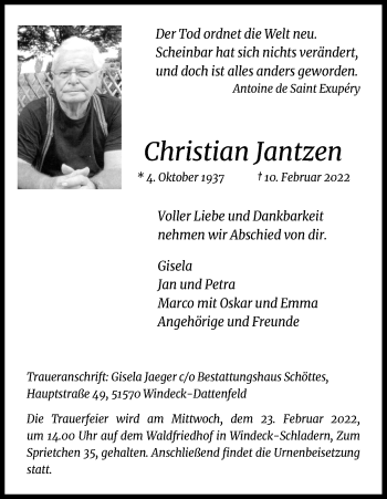 Anzeige von Christian Jantzen von Kölner Stadt-Anzeiger / Kölnische Rundschau / Express
