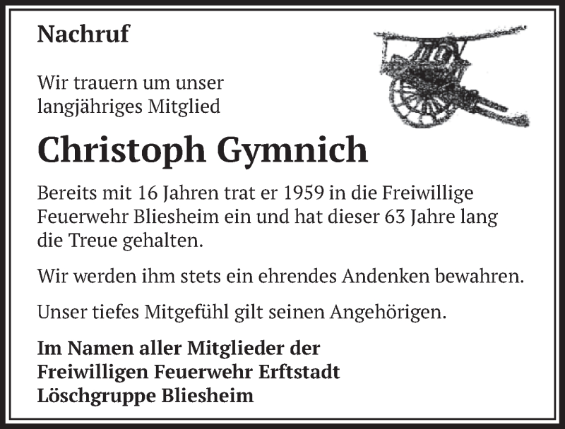  Traueranzeige für Christoph Gymnich vom 04.02.2022 aus  Werbepost 