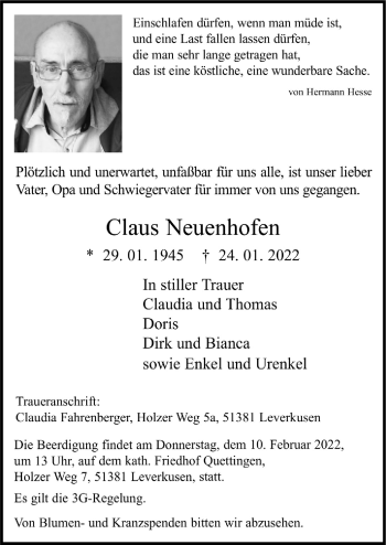 Anzeige von Claus Neuenhofen von  Lokale Informationen 