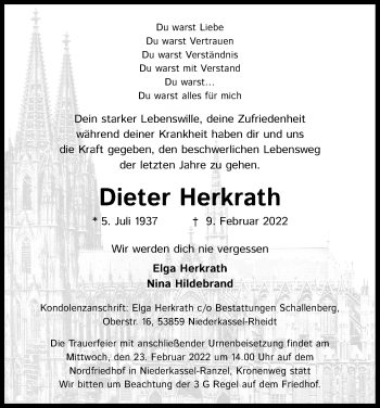 Anzeige von Dieter Herkrath von Kölner Stadt-Anzeiger / Kölnische Rundschau / Express