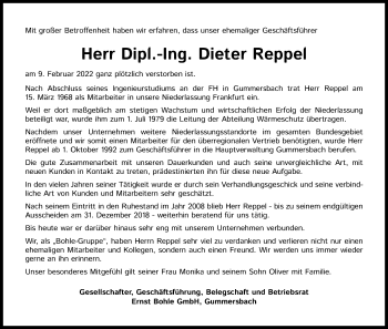 Anzeige von Dieter Reppel von Kölner Stadt-Anzeiger / Kölnische Rundschau / Express