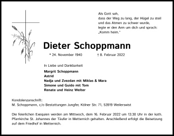 Anzeige von Dieter Schoppmann von Kölner Stadt-Anzeiger / Kölnische Rundschau / Express