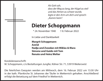 Anzeige von Dieter Schoppmann von  Blickpunkt Euskirchen 