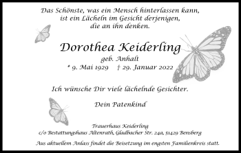 Anzeige von Dorothea Keiderling von Kölner Stadt-Anzeiger / Kölnische Rundschau / Express