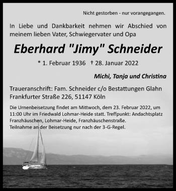 Anzeige von Eberhard Schneider 