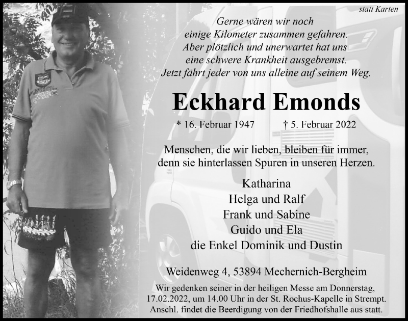  Traueranzeige für Eckhard Emonds vom 12.02.2022 aus  Blickpunkt Euskirchen 