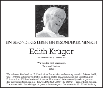 Anzeige von Edith Krüger von  Werbepost 