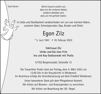 Anzeige von Egon Zilz von  Anzeigen Echo 