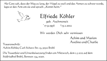Anzeige von Elfriede Köhler von  Schlossbote/Werbekurier 