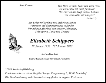 Anzeige von Elisabeth Schippers von  Anzeigen Echo  Lokalanzeiger 