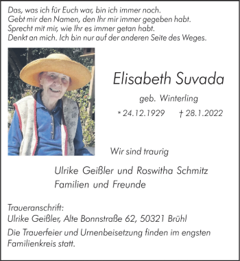 Anzeige von Elisabeth Suvada von  Schlossbote/Werbekurier 