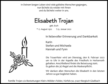 Anzeige von Elisabeth Trojan von Kölner Stadt-Anzeiger / Kölnische Rundschau / Express