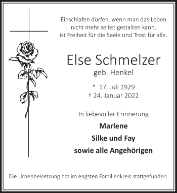 Anzeige von Else Schmelzer von  Werbepost 
