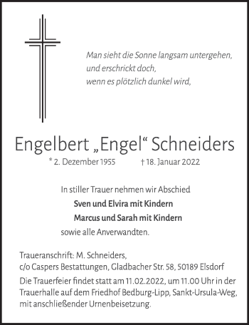 Anzeige von Engelbert Schneiders von  Werbepost 