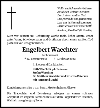 Anzeige von Engelbert Waechter von Kölner Stadt-Anzeiger / Kölnische Rundschau / Express