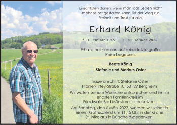 Anzeige von Erhard König von Kölner Stadt-Anzeiger / Kölnische Rundschau / Express