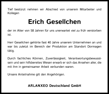 Anzeige von Erich Gesellchen von Kölner Stadt-Anzeiger / Kölnische Rundschau / Express