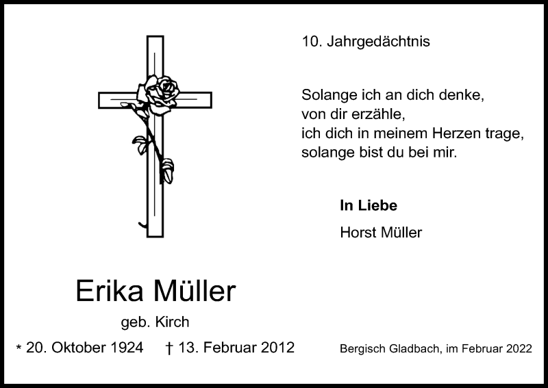  Traueranzeige für Erika Müller vom 18.07.2023 aus Kölner Stadt-Anzeiger / Kölnische Rundschau / Express
