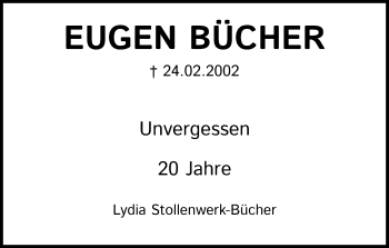 Anzeige von Eugen Bücher von Kölner Stadt-Anzeiger / Kölnische Rundschau / Express