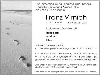 Anzeige von Franz Virnich von  Schlossbote/Werbekurier 