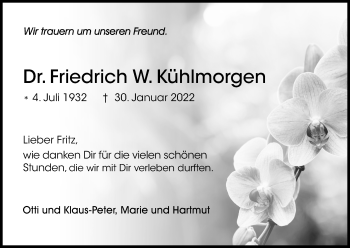 Anzeige von FriedrichW. Kühlmorgen von Kölner Stadt-Anzeiger / Kölnische Rundschau / Express